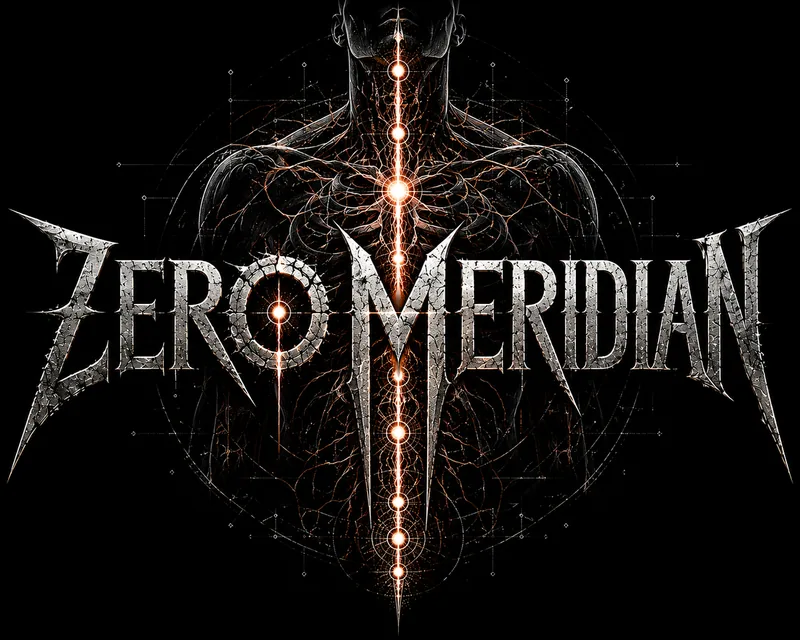 Zero Meridian logo artwork with a dark anatomical figure and glowing central meridian